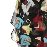 SF1026 Black - Girl Elephant Print Lightweight Scarf