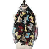 SF1026 Black - Girl Elephant Print Lightweight Scarf