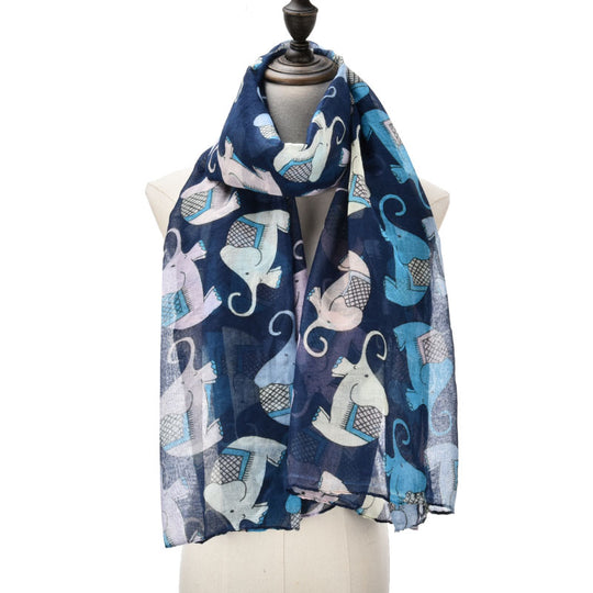 SF1026 Blue - Girl Elephant Print Lightweight Scarf