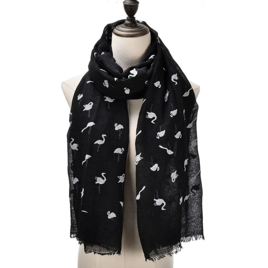 SF1041 Black - Heron Print Supersoft Scarf