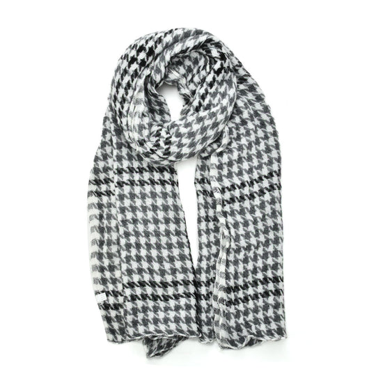 SF1084 White - Classic Houndstooth Print Scarf