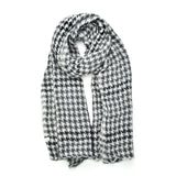 SF1084 White - Classic Houndstooth Print Scarf