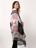 SF1116 Navy - Stripe Scarf And Shawl With Anchor & Rudder Pattern