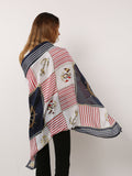 SF1116 Navy - Stripe Scarf And Shawl With Anchor & Rudder Pattern