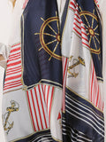 SF1116 Navy - Stripe Scarf And Shawl With Anchor & Rudder Pattern