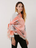 SF1120 Pink - Floral Pattern Scarf And Shawl With Cross Lines