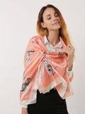SF1120 Pink - Floral Pattern Scarf And Shawl With Cross Lines