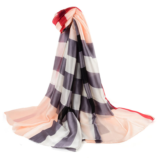 SF1121-1 BEIGE - Colour Stripe Pattern Scarf For Women