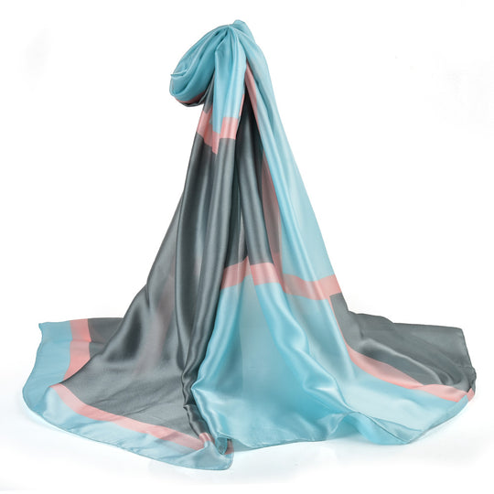 SF1121-1 BLUE - Colour Stripe Pattern Scarf For Women