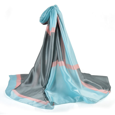 SF1121-1 BLUE - Colour Stripe Pattern Scarf For Women