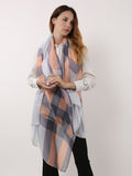 SF1121 Grey - Contrasting Colors Lattice Pattern Scarf And Shawl