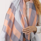 SF1121 Grey - Contrasting Colors Lattice Pattern Scarf And Shawl
