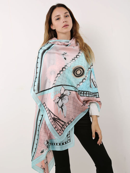 SF1122 Pink - Colorful Lines Scarf And Shawl With Alphabet Patterns