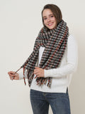 SF1126 Black - Small Lattice Pattern Scarf With Tassel Trims