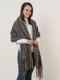 SF1126 Black - Small Lattice Pattern Scarf With Tassel Trims