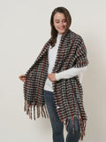 SF1126 Black - Small Lattice Pattern Scarf With Tassel Trims