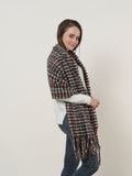 SF1126 Black - Small Lattice Pattern Scarf With Tassel Trims