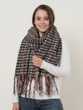 SF1126 Black - Small Lattice Pattern Scarf With Tassel Trims