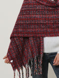 SF1126 Red - Small Lattice Pattern Scarf With Tassel Trims
