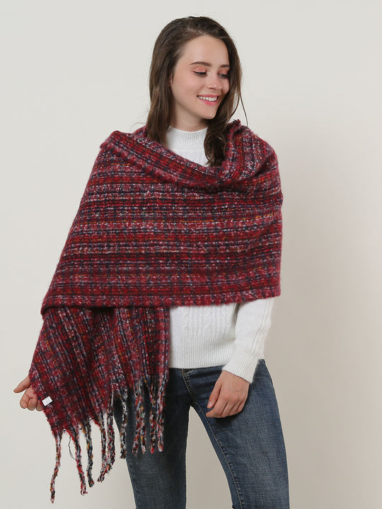 SF1126 Red - Small Lattice Pattern Scarf With Tassel Trims
