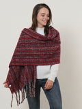 SF1126 Red - Small Lattice Pattern Scarf With Tassel Trims