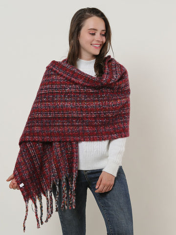 SF1126 Red - Small Lattice Pattern Scarf With Tassel Trims