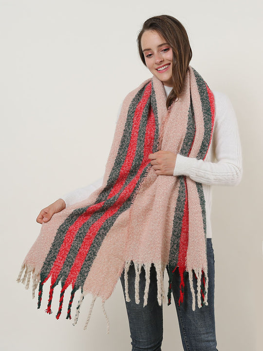 SF1127 Pink - Variegated Color Stripe Scarf For Women