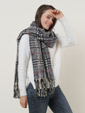 SF1130 Navy â€“ Variegated Color Lattice Pattern Scarf With Tassels