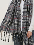 SF1130 Navy â€“ Variegated Color Lattice Pattern Scarf With Tassels