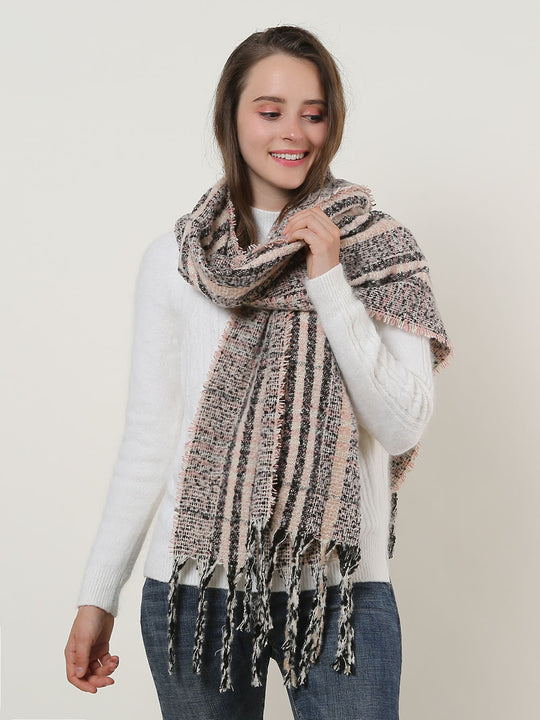 SF1130 Pink â€“ Variegated Color Lattice Pattern Scarf With Tassels