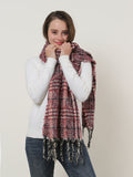 SF1130 Red â€“ Variegated Color Lattice Pattern Scarf With Tassels