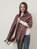 SF1130 Red â€“ Variegated Color Lattice Pattern Scarf With Tassels