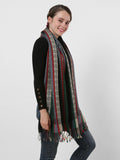 SF1132 Black - Various Pattern Scarf With Colorful Tassels