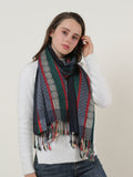 SF1132 Navy - Various Pattern Scarf With Colorful Tassels