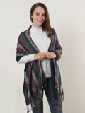 SF1132 Navy - Various Pattern Scarf With Colorful Tassels