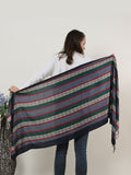 SF1132 Navy - Various Pattern Scarf With Colorful Tassels