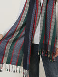 SF1132 Navy - Various Pattern Scarf With Colorful Tassels