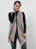 SF1132 White - Various Pattern Scarf With Colorful Tassels