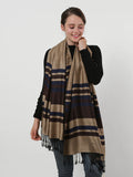 SF1133 Camel - Textured Patchwork Stripe Scarf With Tassels