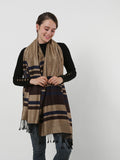 SF1133 Camel - Textured Patchwork Stripe Scarf With Tassels