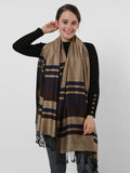 SF1133 Camel - Textured Patchwork Stripe Scarf With Tassels