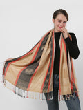 SF1134 Camel - Elephant Pattern Scarf With Tassels