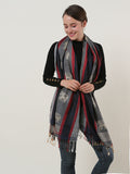 SF1134 Navy - Elephant Pattern Scarf With Tassels