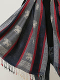 SF1134 Navy - Elephant Pattern Scarf With Tassels