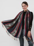 SF1134 Navy - Elephant Pattern Scarf With Tassels