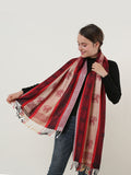 SF1134 Red - Elephant Pattern Scarf With Tassels