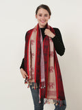 SF1134 Red - Elephant Pattern Scarf With Tassels