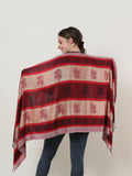 SF1134 Red - Elephant Pattern Scarf With Tassels