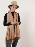 SF1135 Beige - Retro Pattern Scarf With Tassels