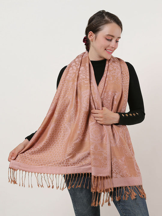 SF1135 Pink - Retro Pattern Scarf With Tassels